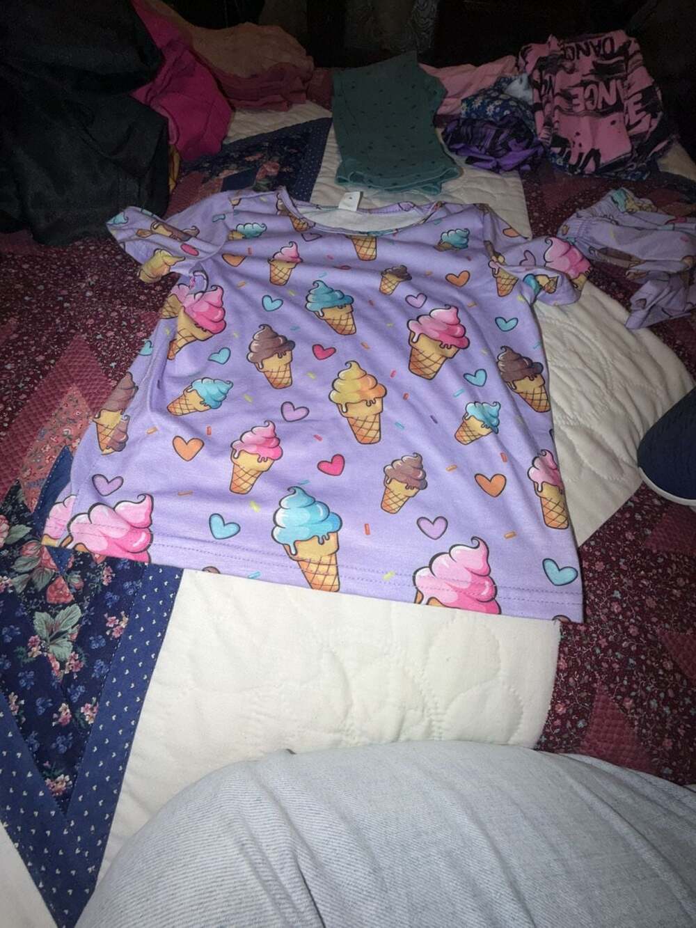 SHEIN Girls Ice Cream Print Tee & Shorts Loungewear Set size 7